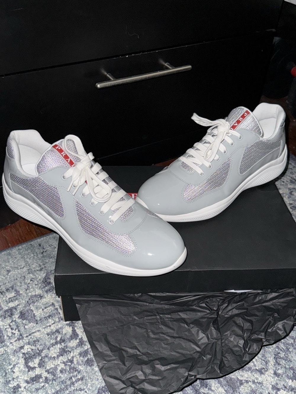 Light Gray Patent leather Prada Cup Sneakers